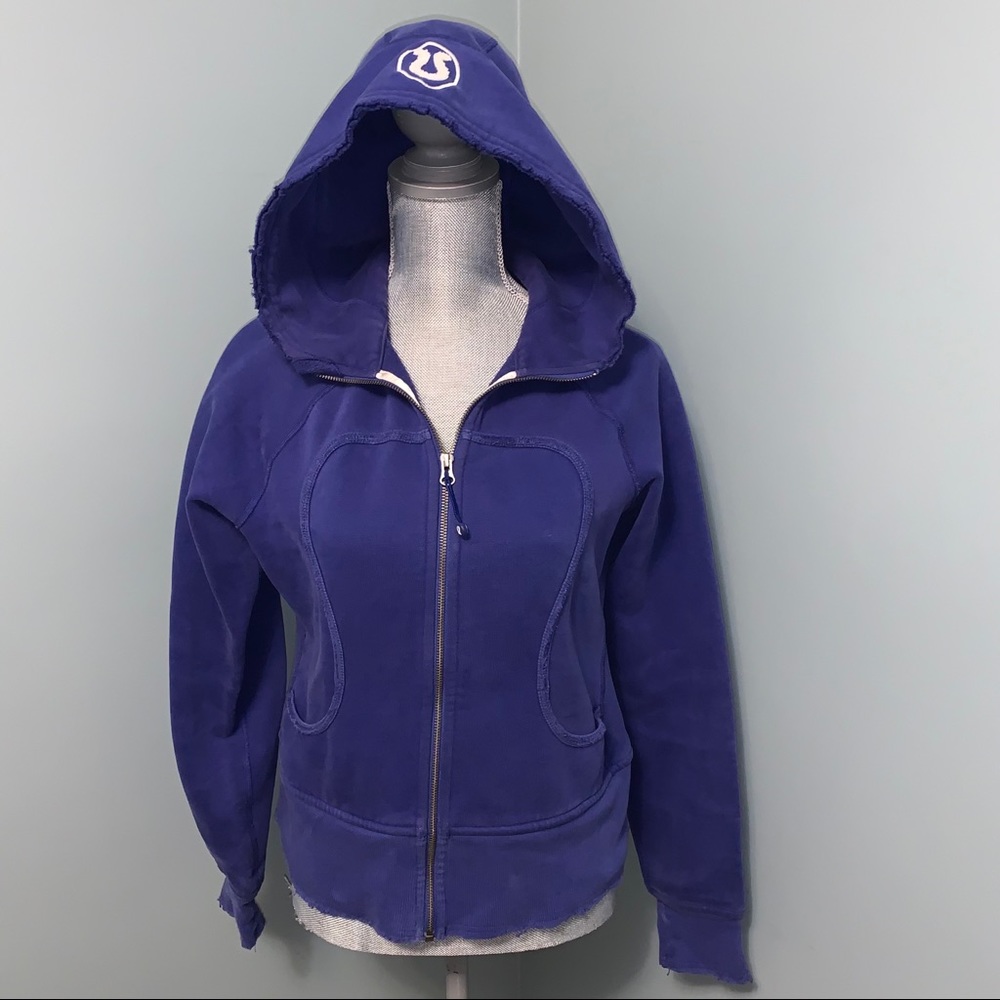 LULULEMON size 8 Distressed Purple full zip scuba Hoodie activewear streetwear